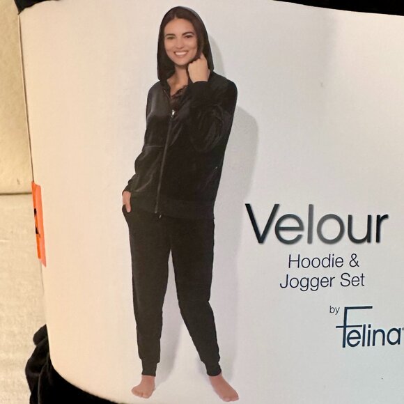 Felina Women's Luxe Velour Track Suit Size L Black Soft Loungewear Relax Fit NEW - Picture 2 of 11